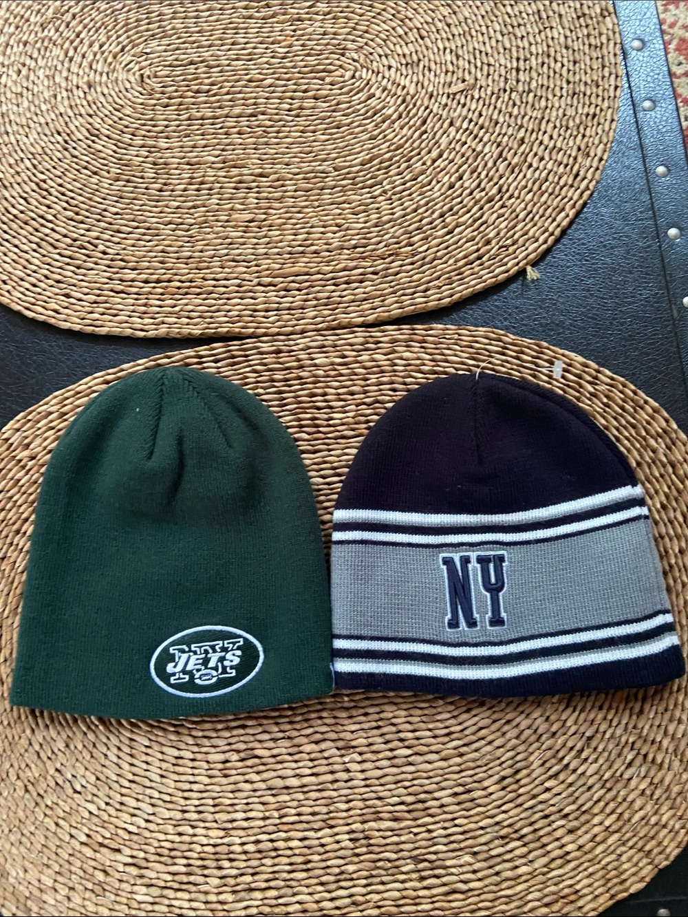 New York Jets & NY Yankee beanie duo - Green and Navy knit caps